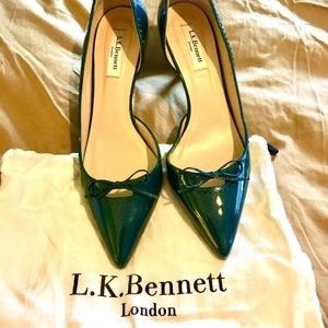 LK Bennet teal patent leather pumps